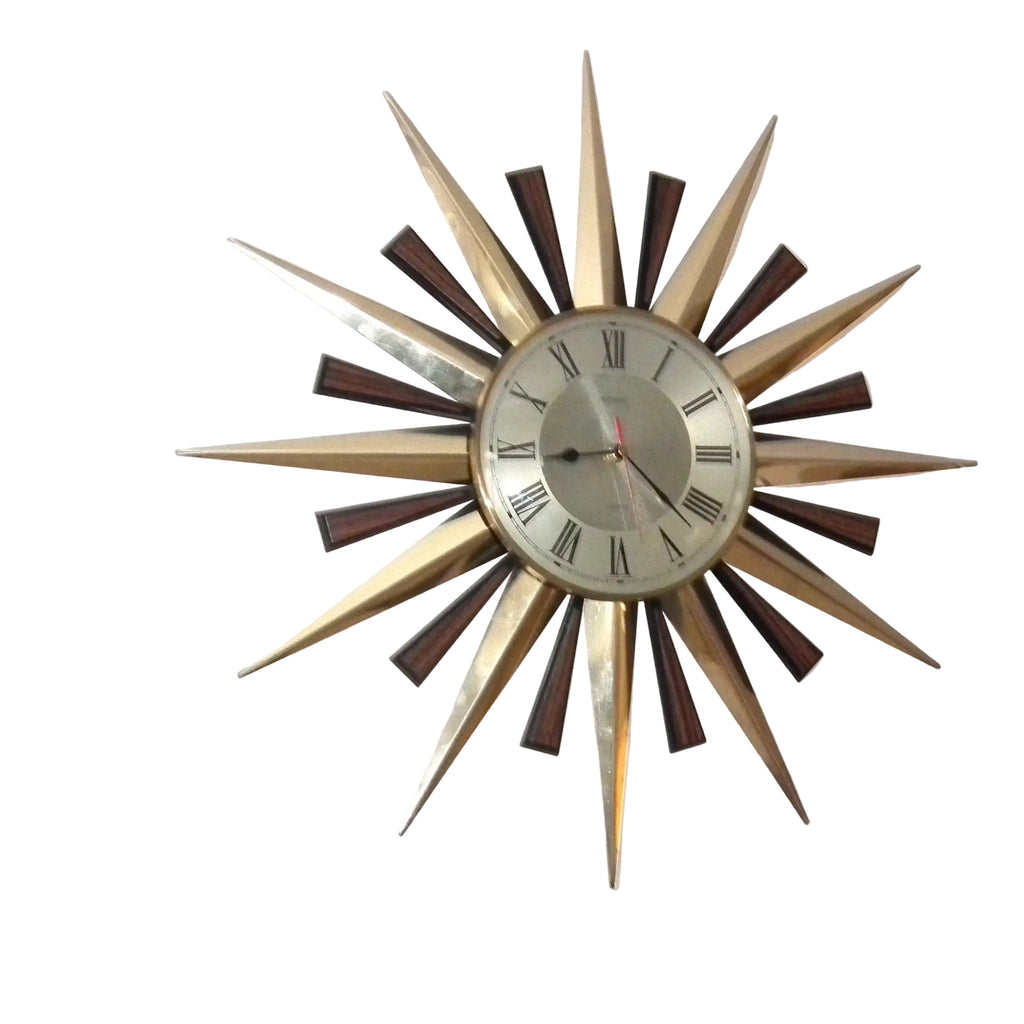 1980s Metamec Brass Sunburst Clock – Mid Century Modern Starburst Wall Art