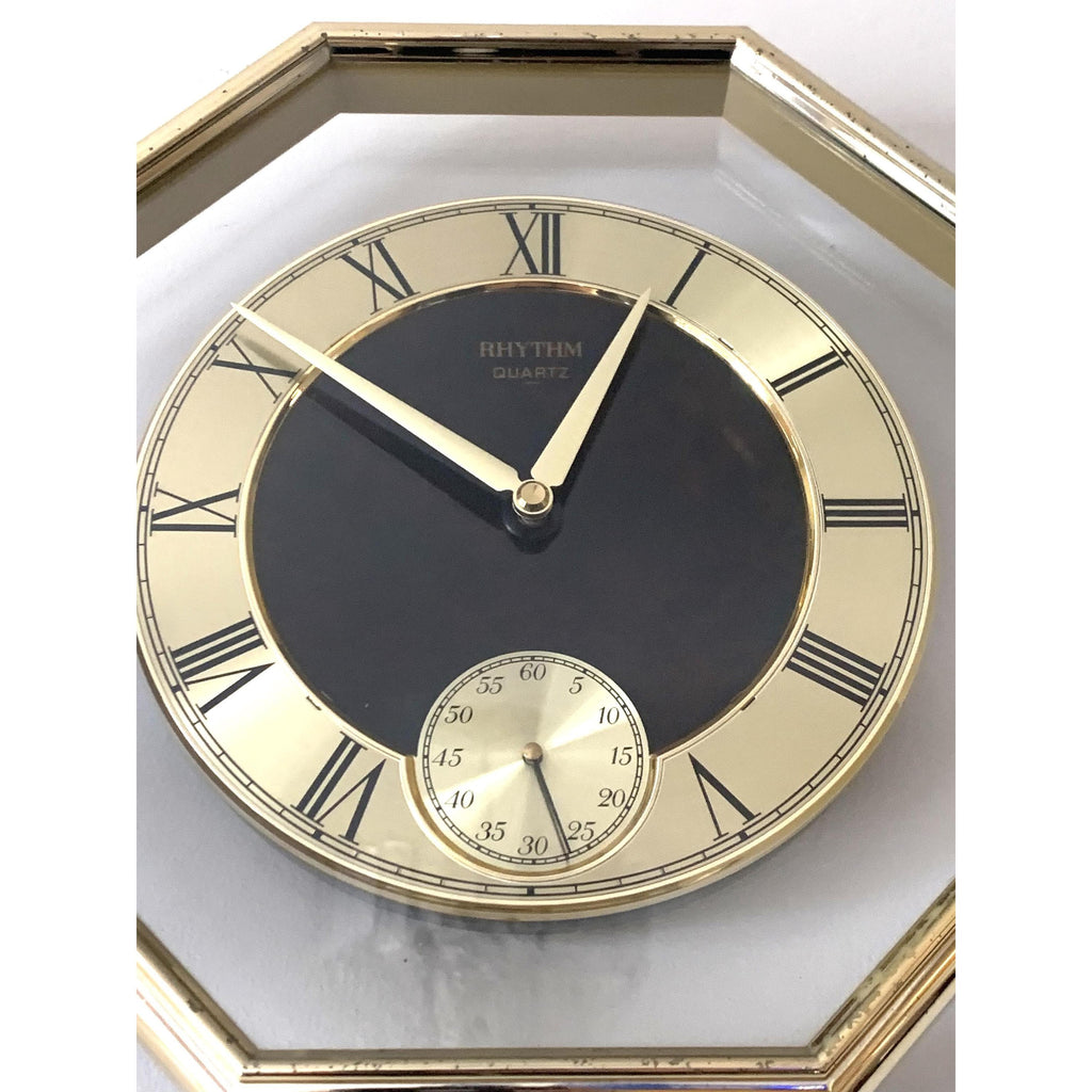 1980s Rhythm Japan Octagonal Brass Clock – Roman Numeral Geometric Dial, Postmodern