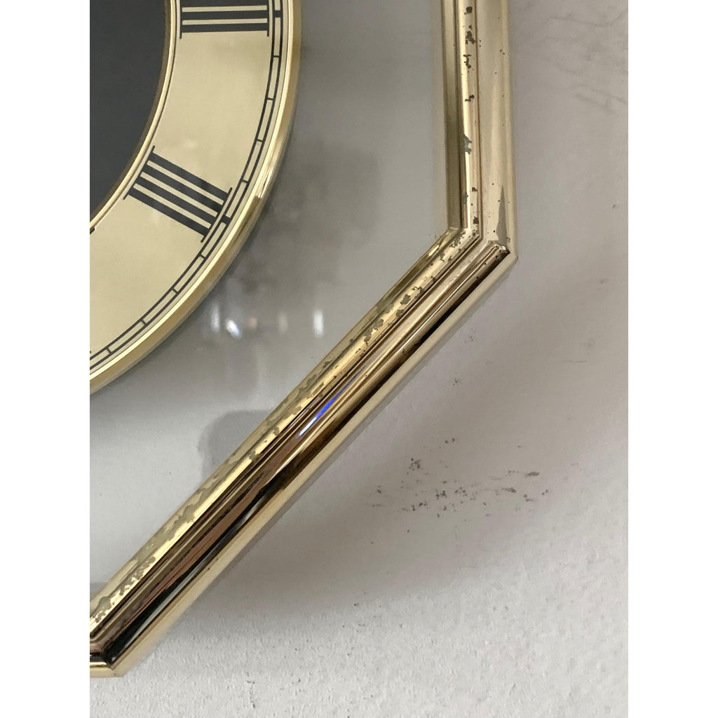 1980s Rhythm Japan Octagonal Brass Clock – Roman Numeral Geometric Dial, Postmodern