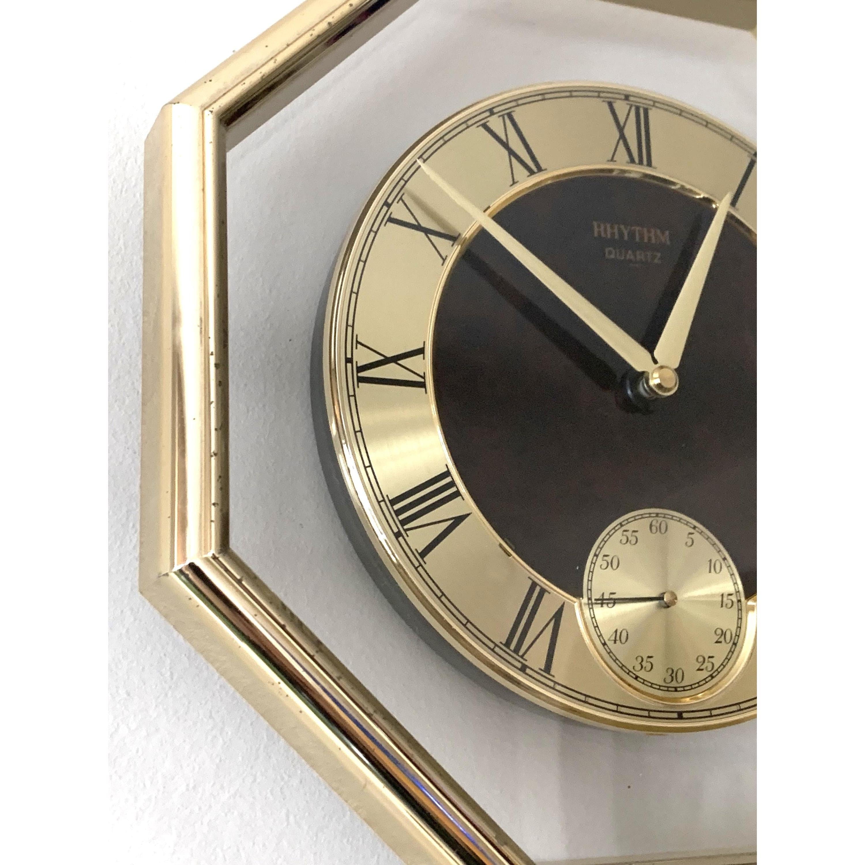 1980s Rhythm Japan Octagonal Brass Clock – Roman Numeral Geometric Dial, Postmodern