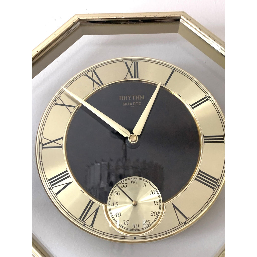 1980s Rhythm Japan Octagonal Brass Clock – Roman Numeral Geometric Dial, Postmodern