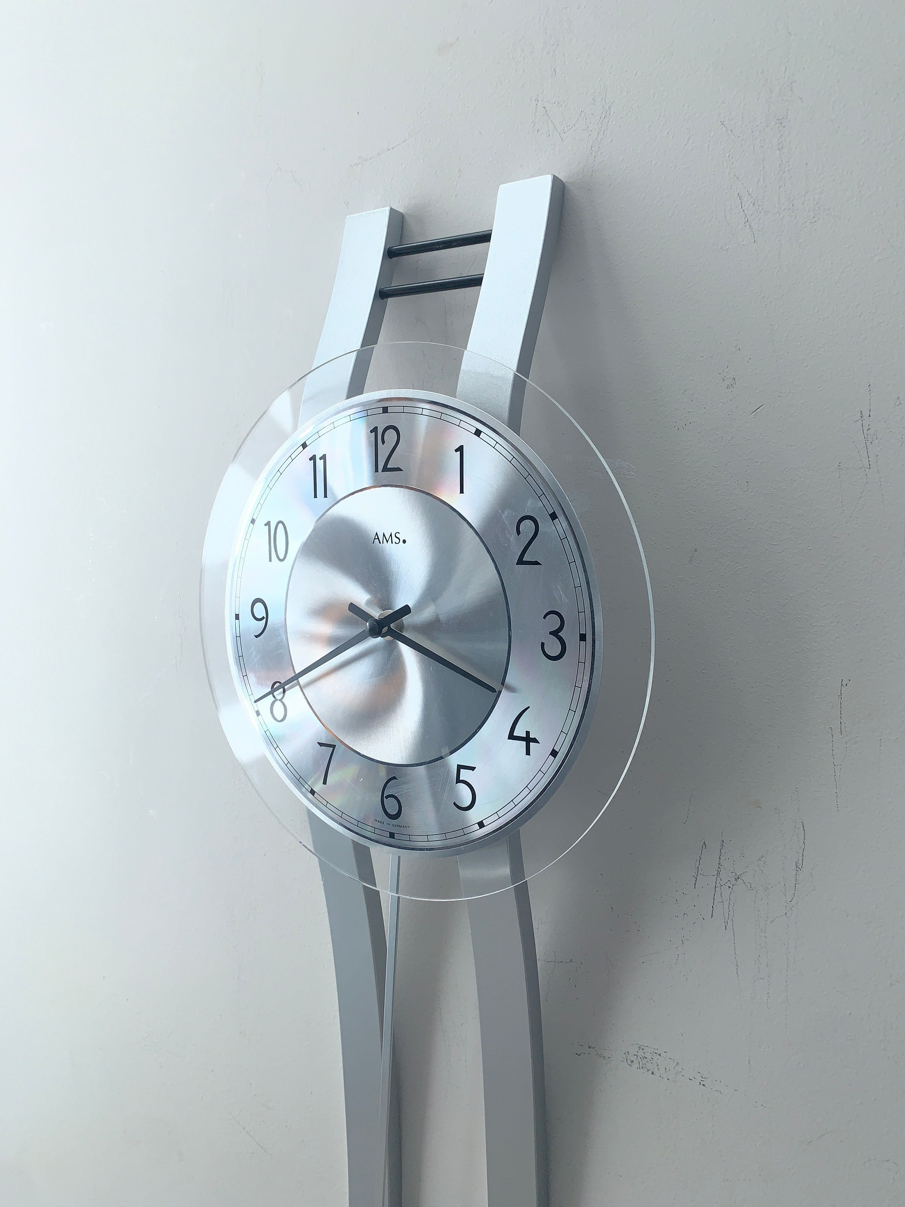AMS West Germany Pendulum Wall Clock, Faux Aluminium, Junghans Movement