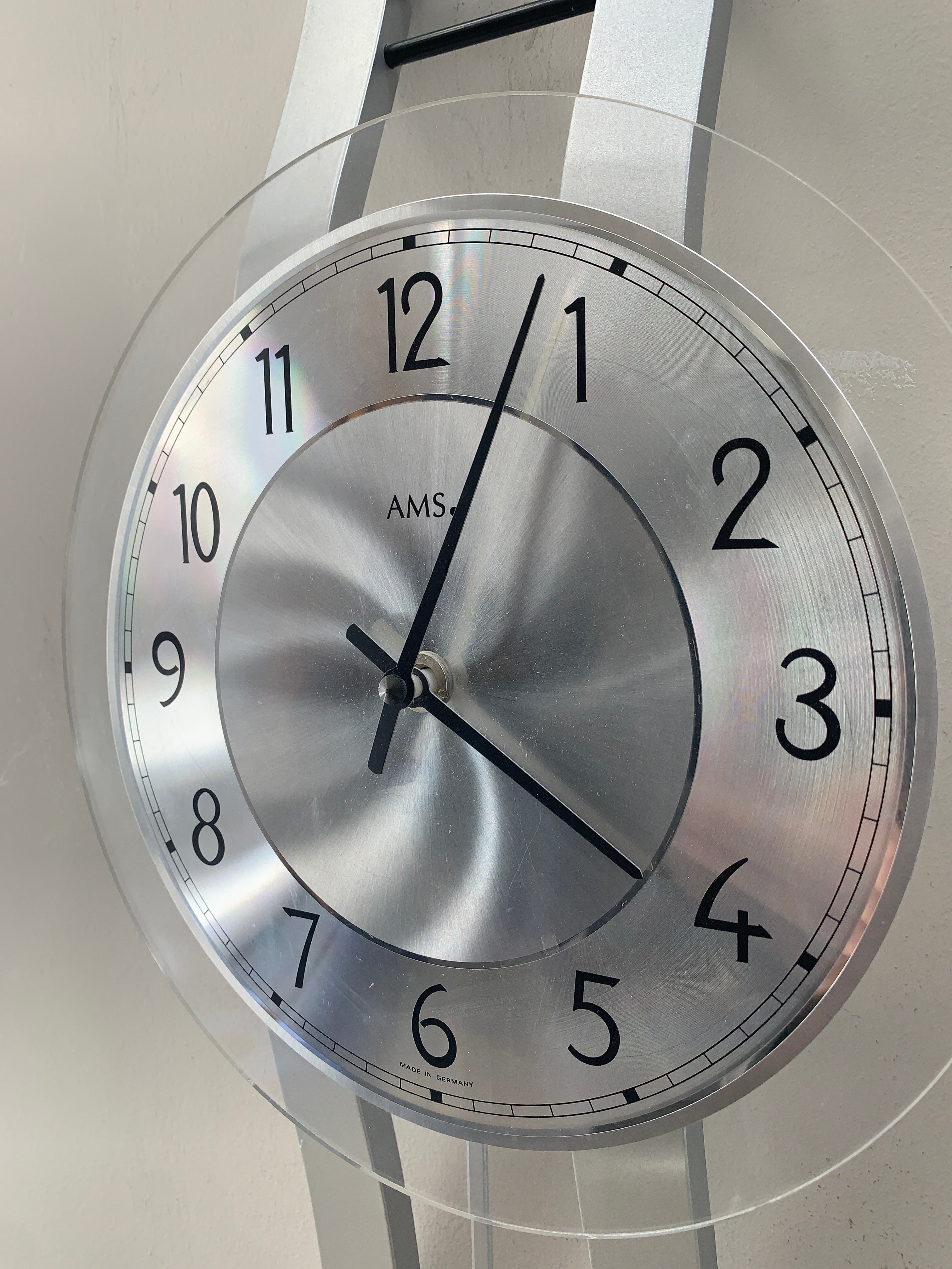 AMS West Germany Pendulum Wall Clock, Faux Aluminium, Junghans Movement