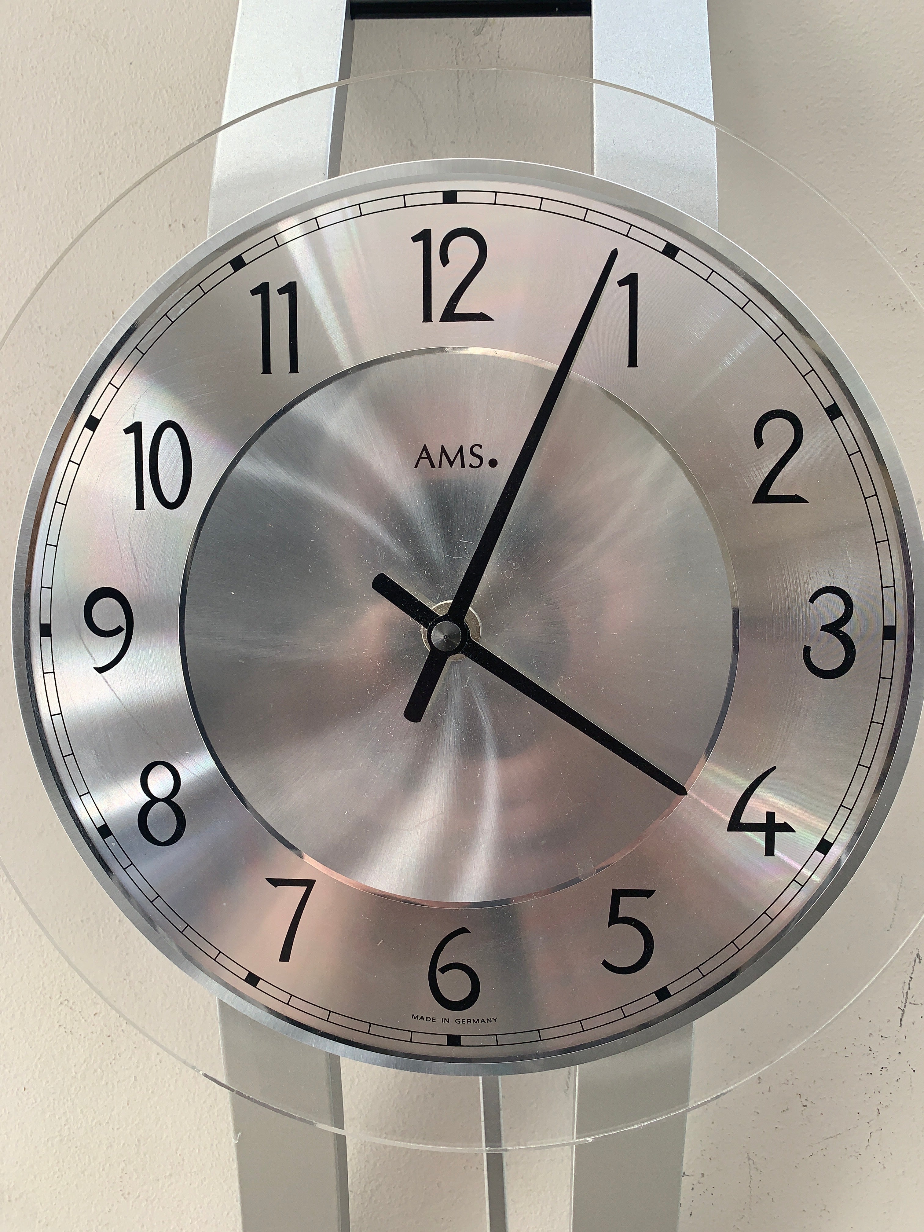 AMS West Germany Pendulum Wall Clock, Faux Aluminium, Junghans Movement
