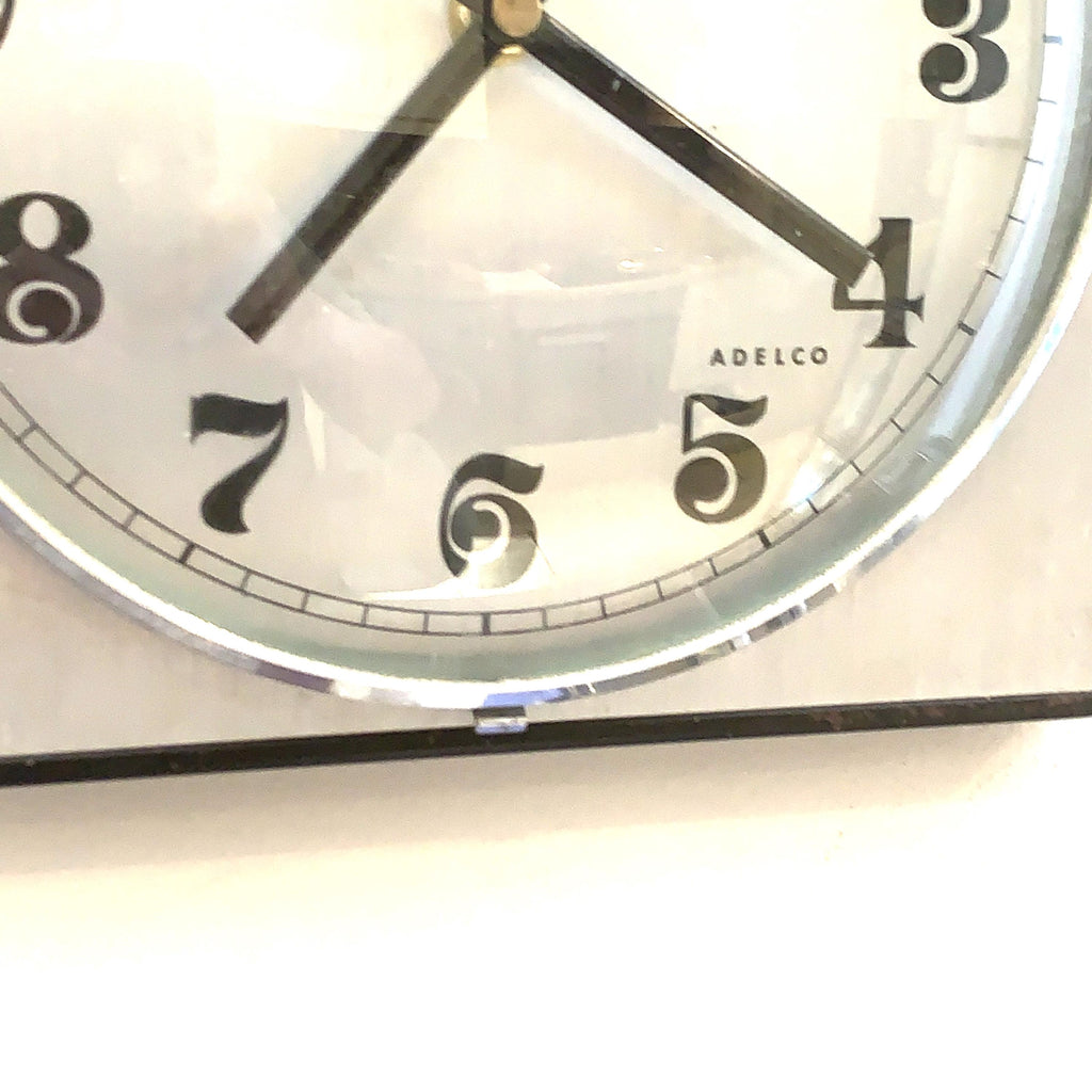 Adelco Wall Clock – 1960s Square Steel, Brushed Aluminium, Gothic Numerals