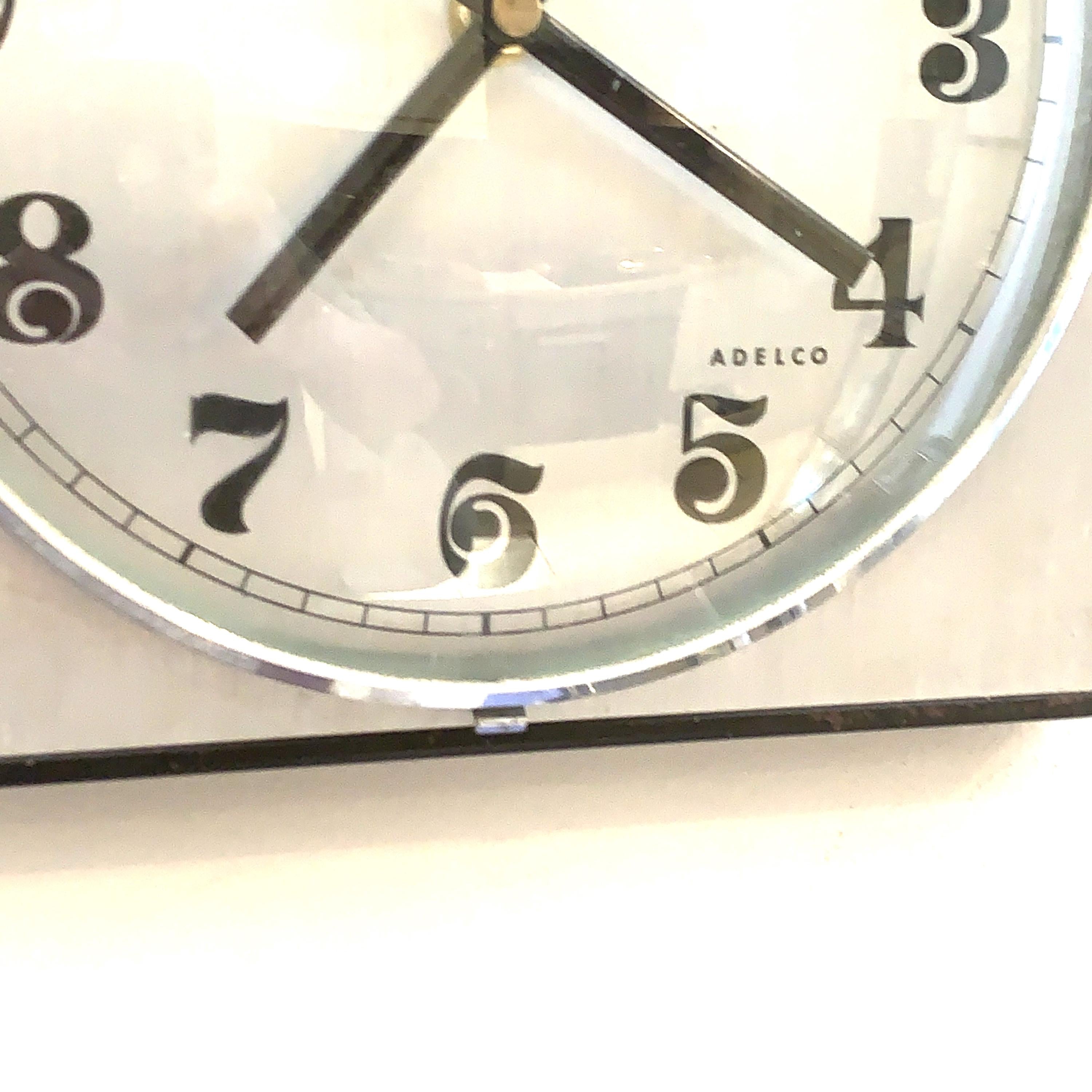 Adelco Wall Clock – 1960s Square Steel, Brushed Aluminium, Gothic Numerals