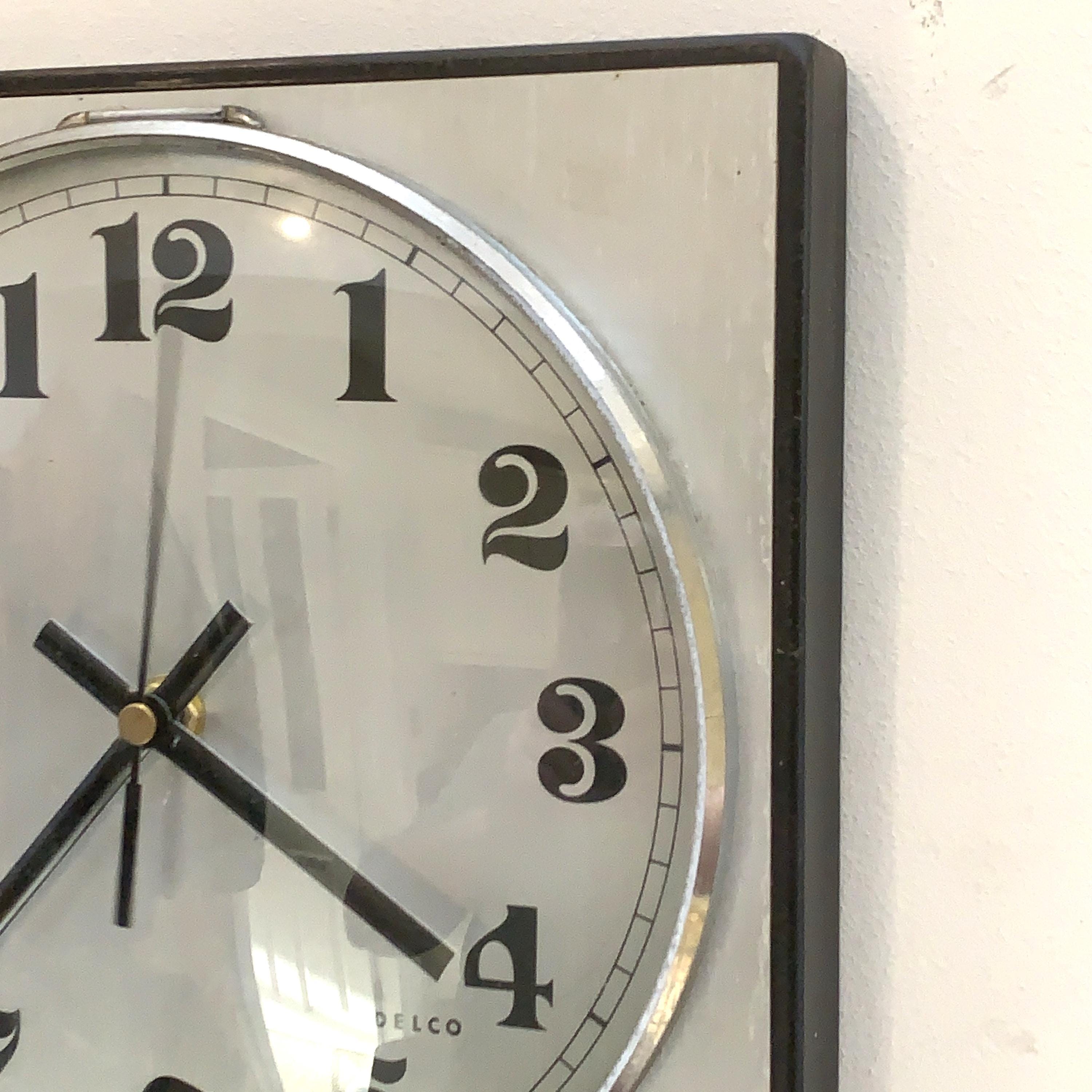 Adelco Wall Clock – 1960s Square Steel, Brushed Aluminium, Gothic Numerals
