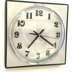 Adelco Wall Clock – 1960s Square Steel, Brushed Aluminium, Gothic Numerals