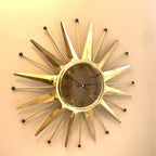 Anstey & Wilson Brass Starburst Wall Clock, 1960s British Sunburst, Restored, Original Hands, 18 Inch