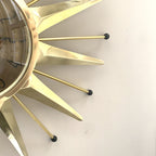 Anstey & Wilson Brass Starburst Wall Clock, 1960s British Sunburst, Restored, Original Hands, 18 Inch