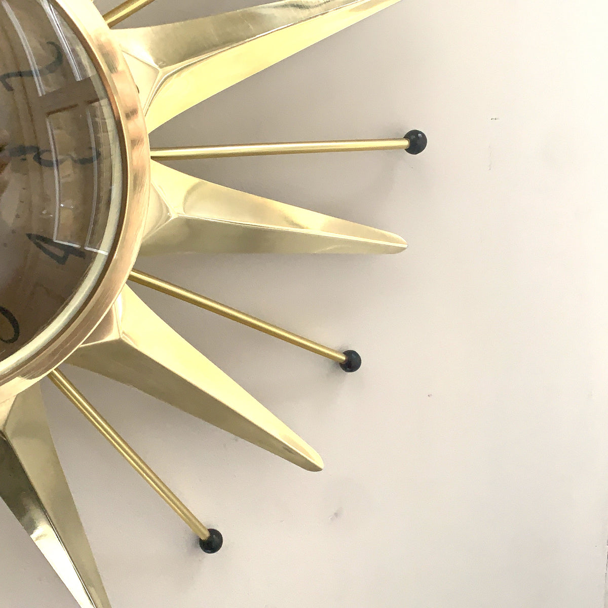 Anstey & Wilson Brass Starburst Wall Clock, 1960s British Sunburst, Restored, Original Hands, 18 Inch
