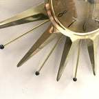 Anstey & Wilson Brass Starburst Wall Clock, 1960s British Sunburst, Restored, Original Hands, 18 Inch