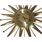 Anstey & Wilson Brass Sunburst Clock – 1960s Mid Century Modern Starburst Wall Clock