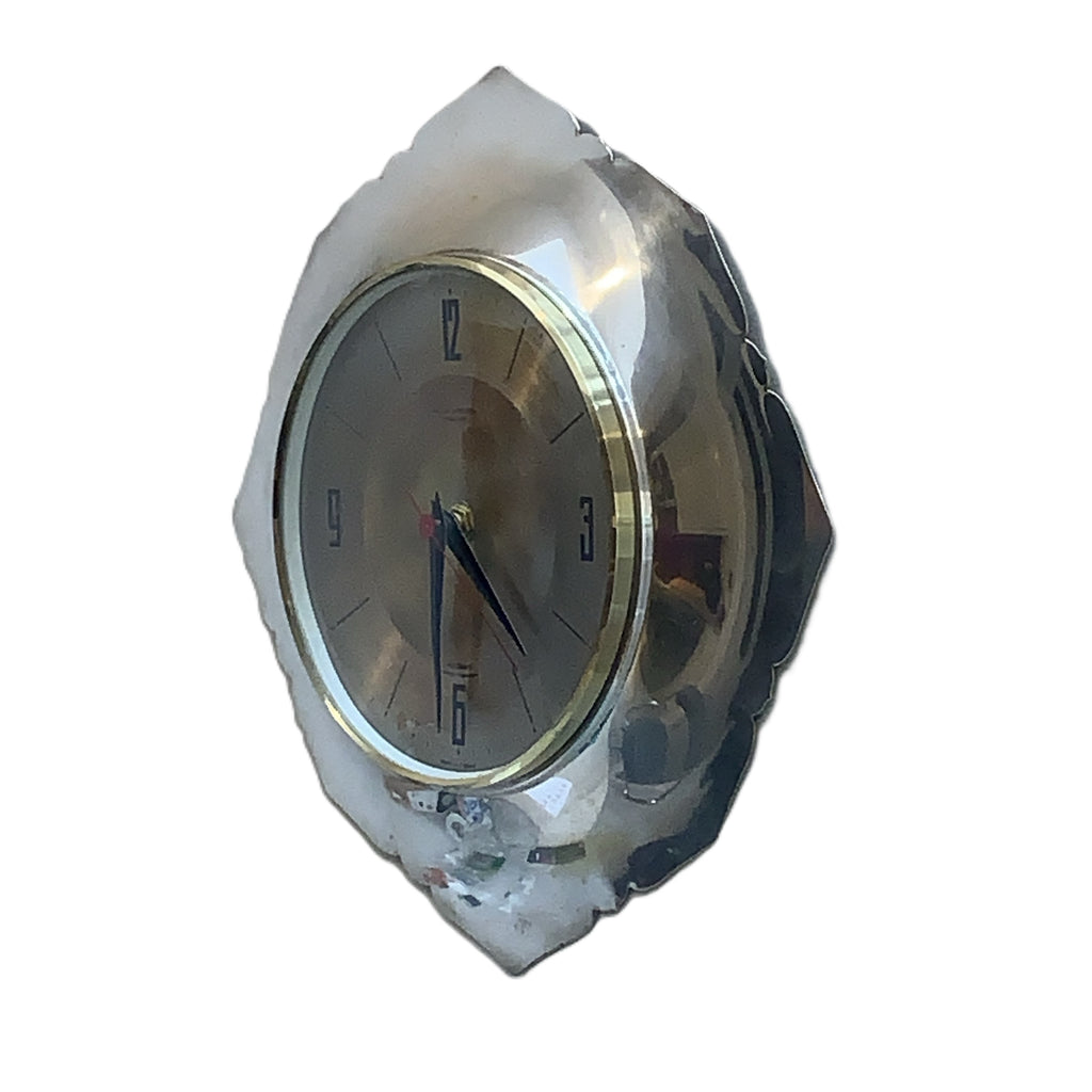 Anstey & Wilson Scalloped Chrome Wall Clock, 1960s British, Brass Bezel, New Quartz, Champagne Dial