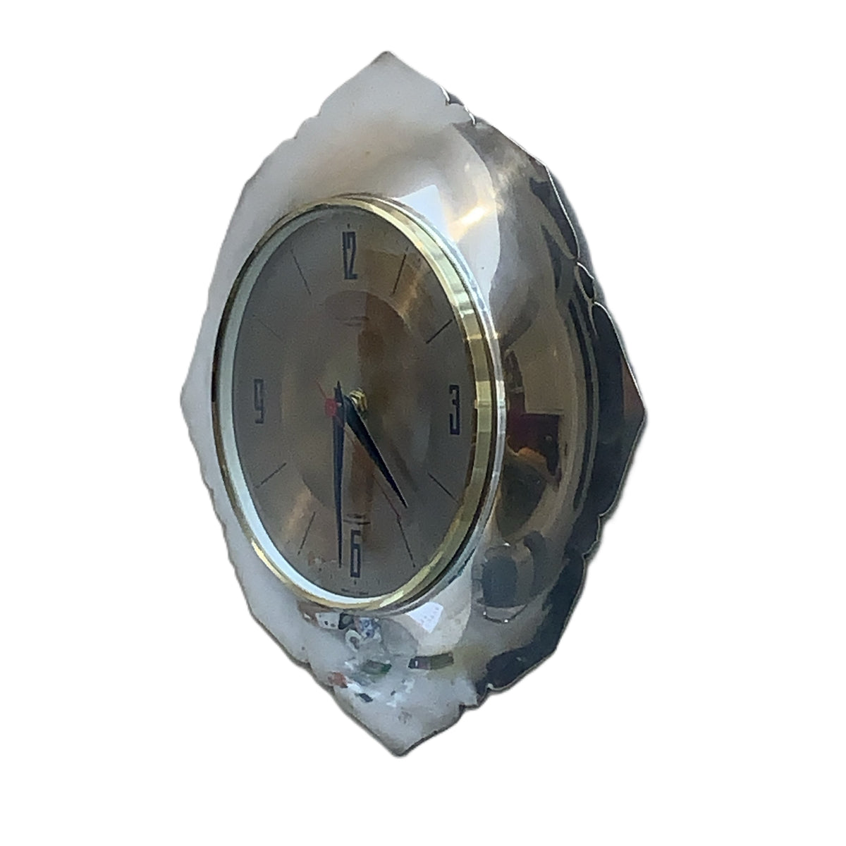 Anstey & Wilson Scalloped Chrome Wall Clock, 1960s British, Brass Bezel, New Quartz, Champagne Dial