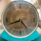 Anstey & Wilson Scalloped Chrome Wall Clock, 1960s British, Brass Bezel, New Quartz, Champagne Dial