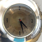 Anstey & Wilson Scalloped Chrome Wall Clock, 1960s British, Brass Bezel, New Quartz, Champagne Dial
