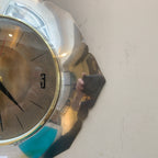 Anstey & Wilson Scalloped Chrome Wall Clock, 1960s British, Brass Bezel, New Quartz, Champagne Dial