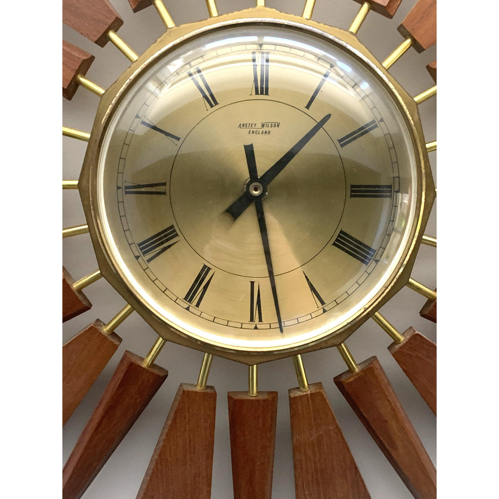 Anstey & Wilson Teak Sunburst Clock – 1960s Eames Era Wall Art