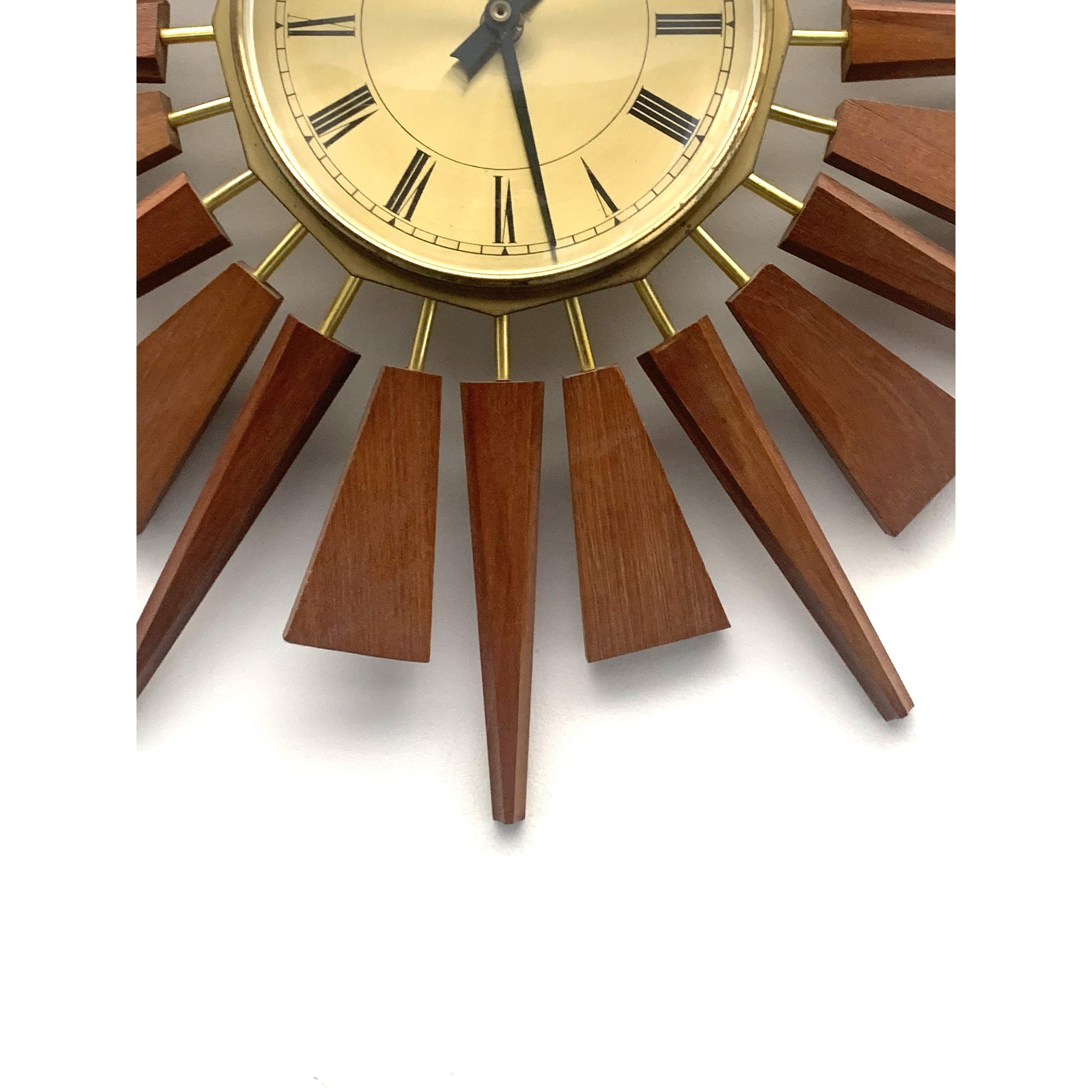 Anstey & Wilson Teak Sunburst Clock – 1960s Eames Era Wall Art