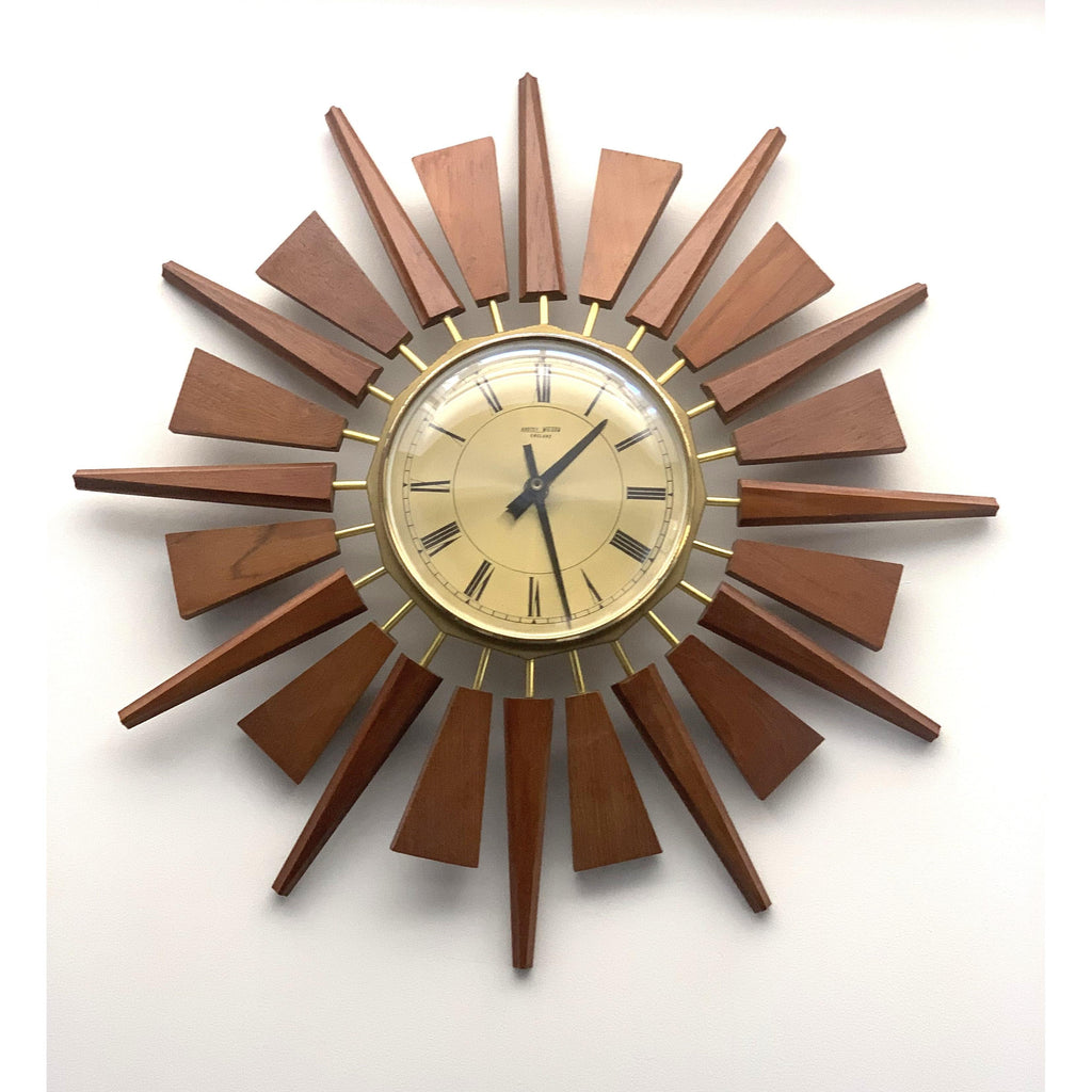 Anstey & Wilson Teak Sunburst Clock – 1960s Eames Era Wall Art