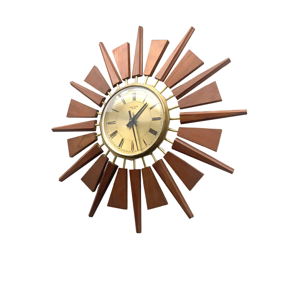 Anstey & Wilson Teak Sunburst Clock – 1960s Eames Era Wall Art