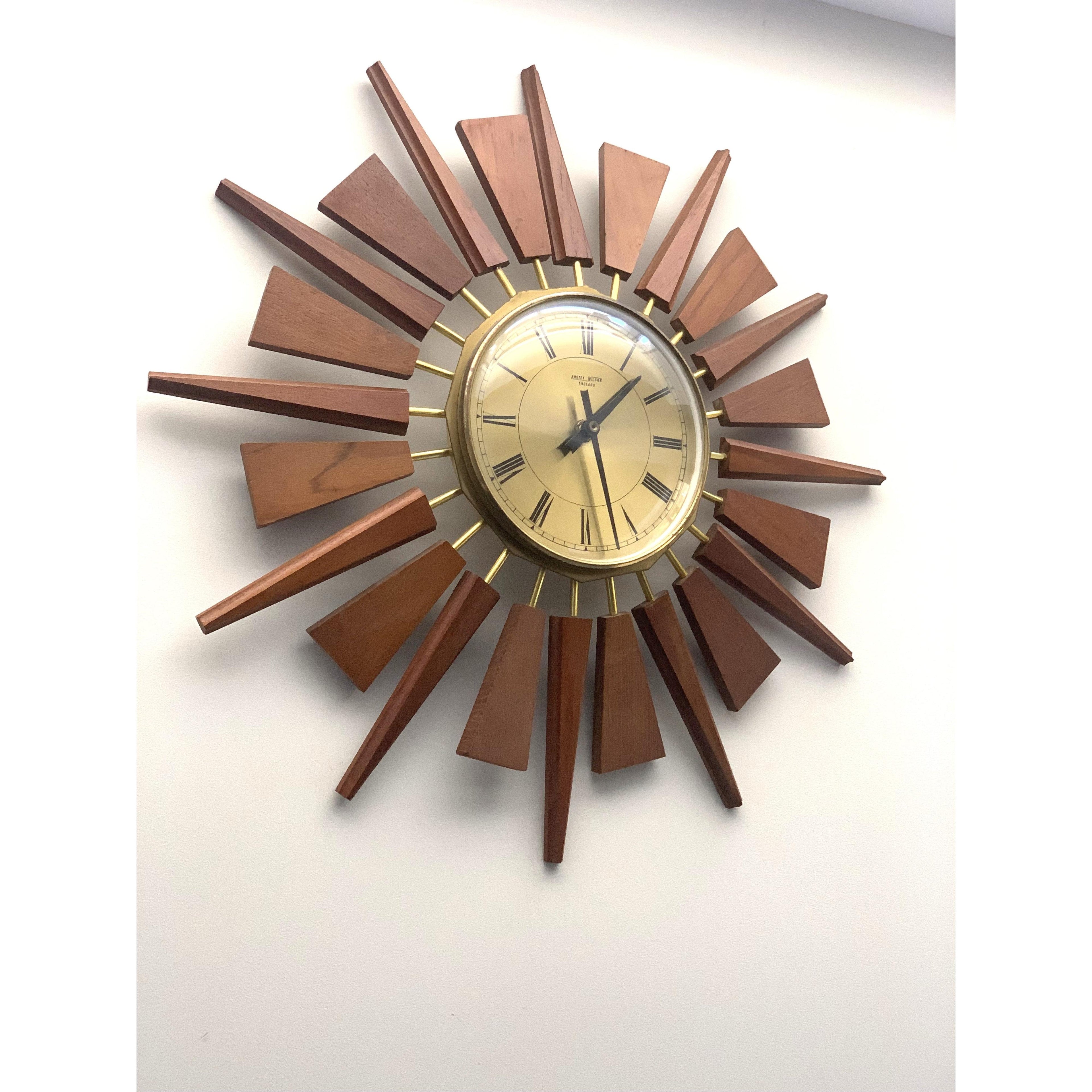 Anstey & Wilson Teak Sunburst Clock – 1960s Eames Era Wall Art