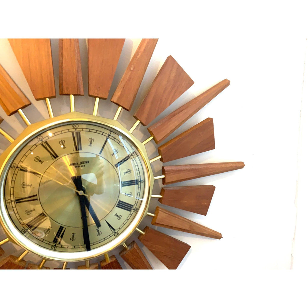 Anstey & Wilson Teak Sunburst Clock – 1960s Eames Era Wall Art