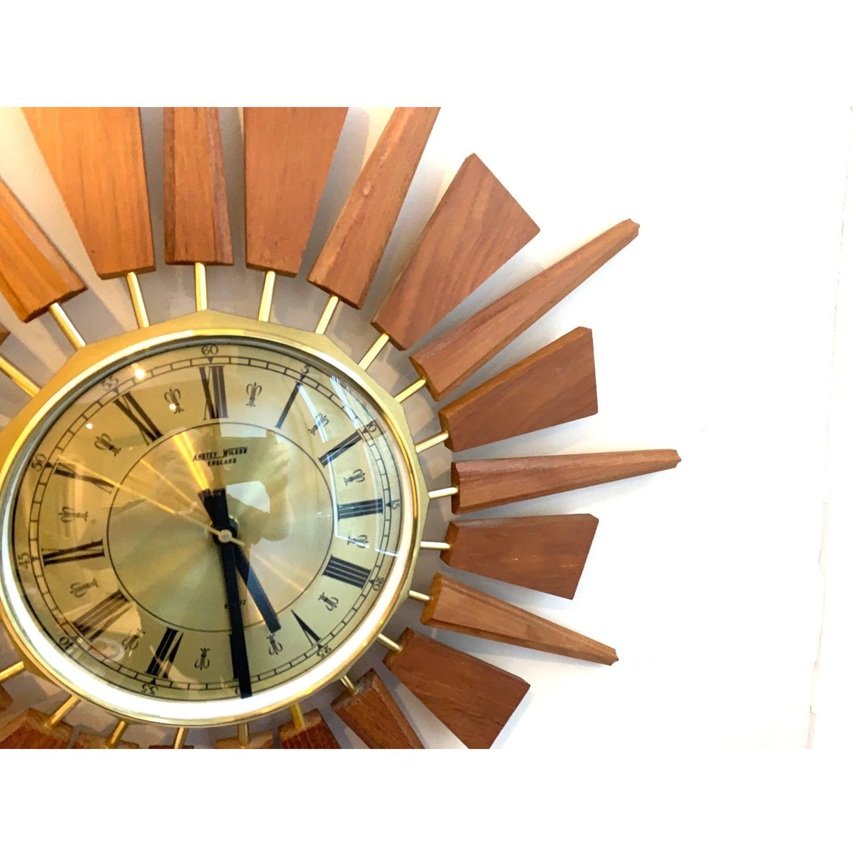 Anstey & Wilson Teak Sunburst Clock – 1960s Eames Era Wall Art