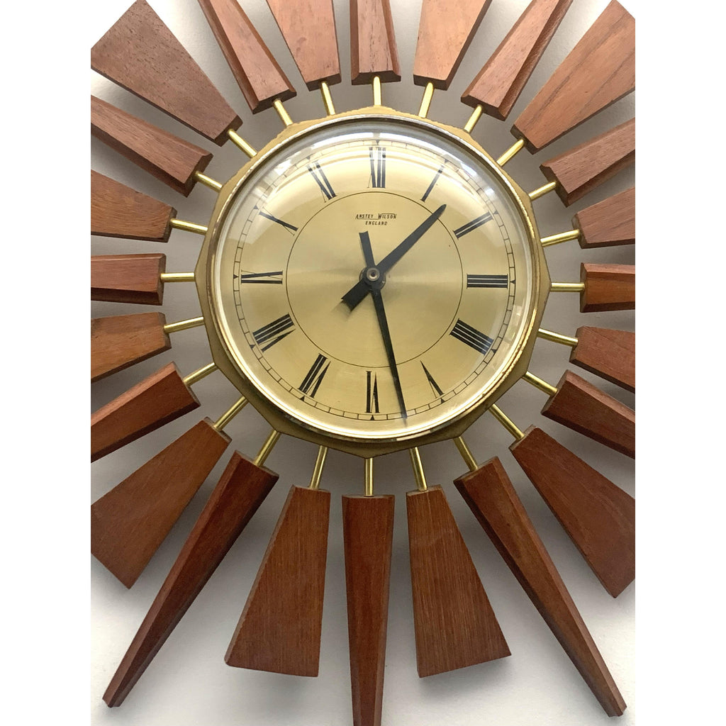 Anstey & Wilson Teak Sunburst Clock – 1960s Eames Era Wall Art