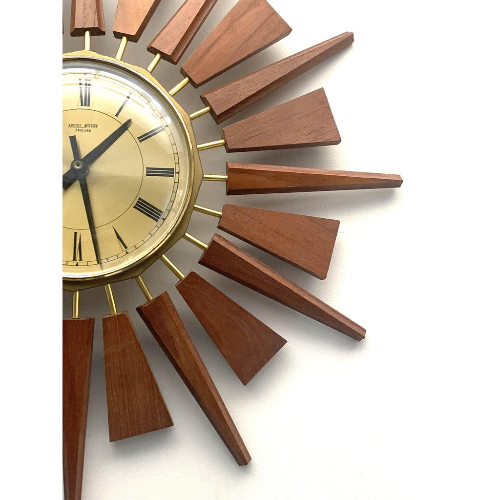 Anstey & Wilson Teak Sunburst Clock – 1960s Eames Era Wall Art