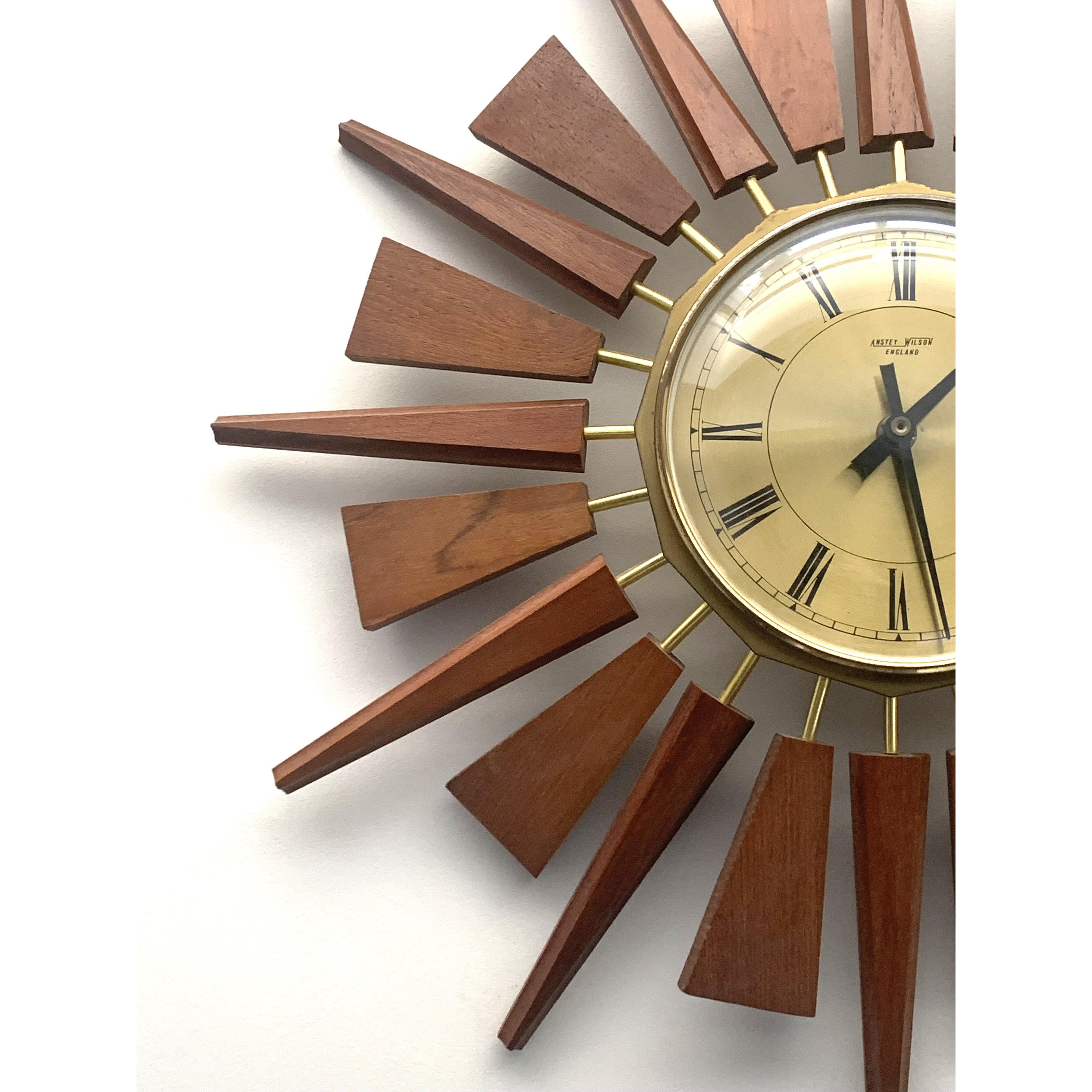 Anstey & Wilson Teak Sunburst Clock – 1960s Eames Era Wall Art