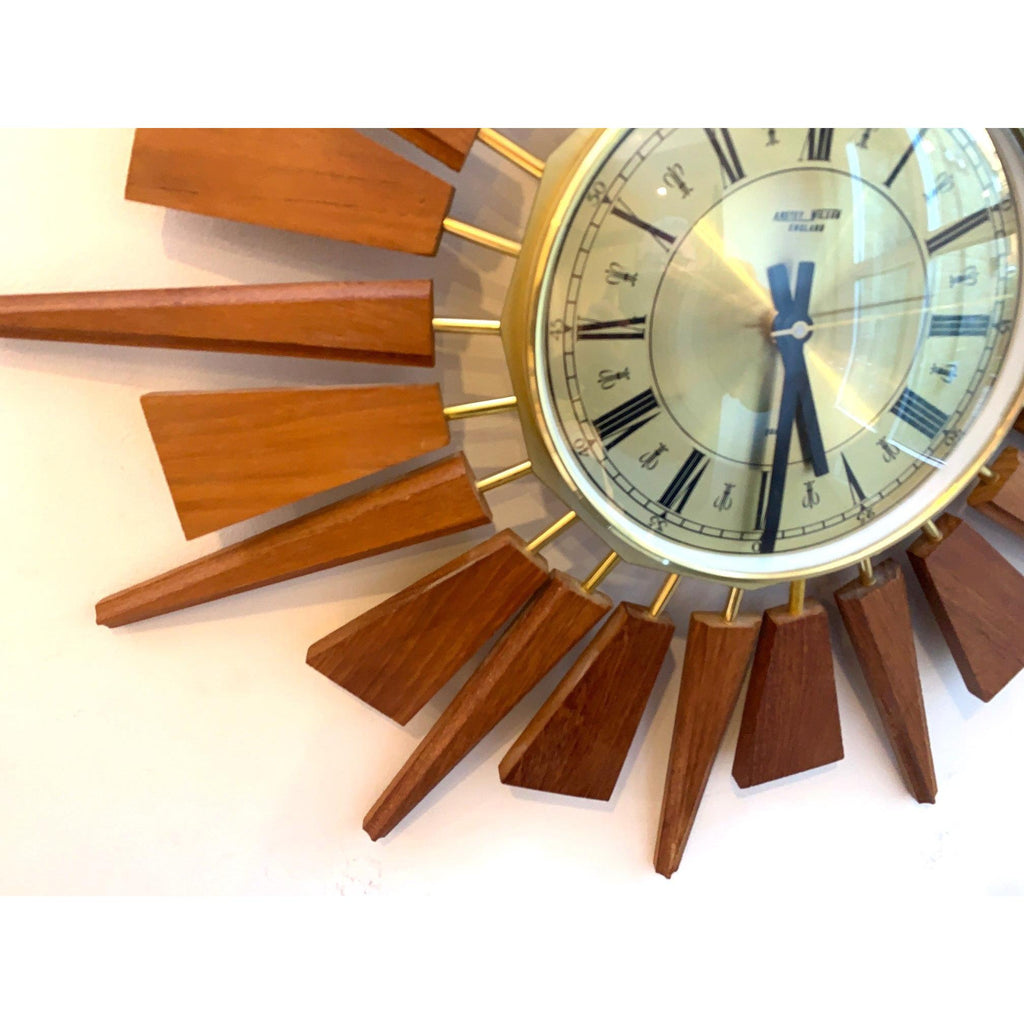 Anstey & Wilson Teak Sunburst Clock – 1960s Eames Era Wall Art