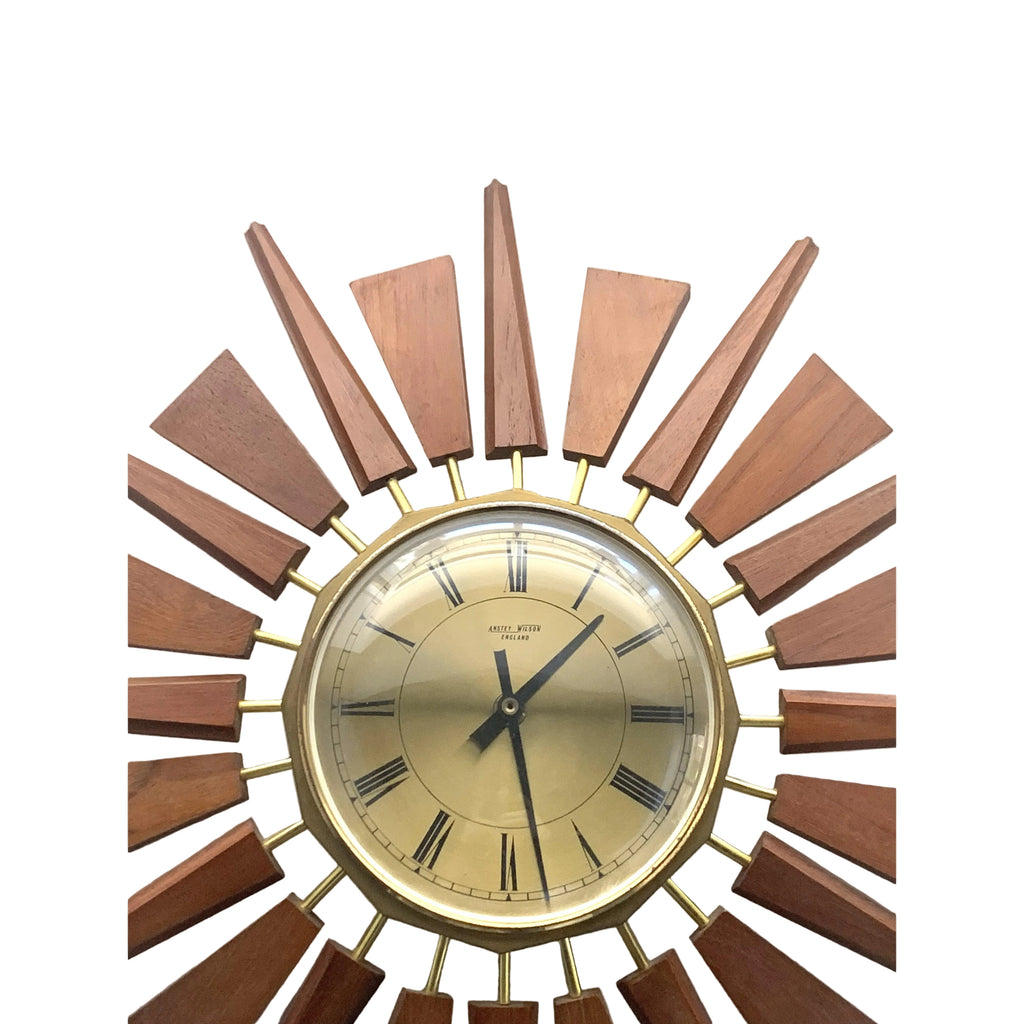 Anstey & Wilson Teak Sunburst Clock – 1960s Eames Era Wall Art
