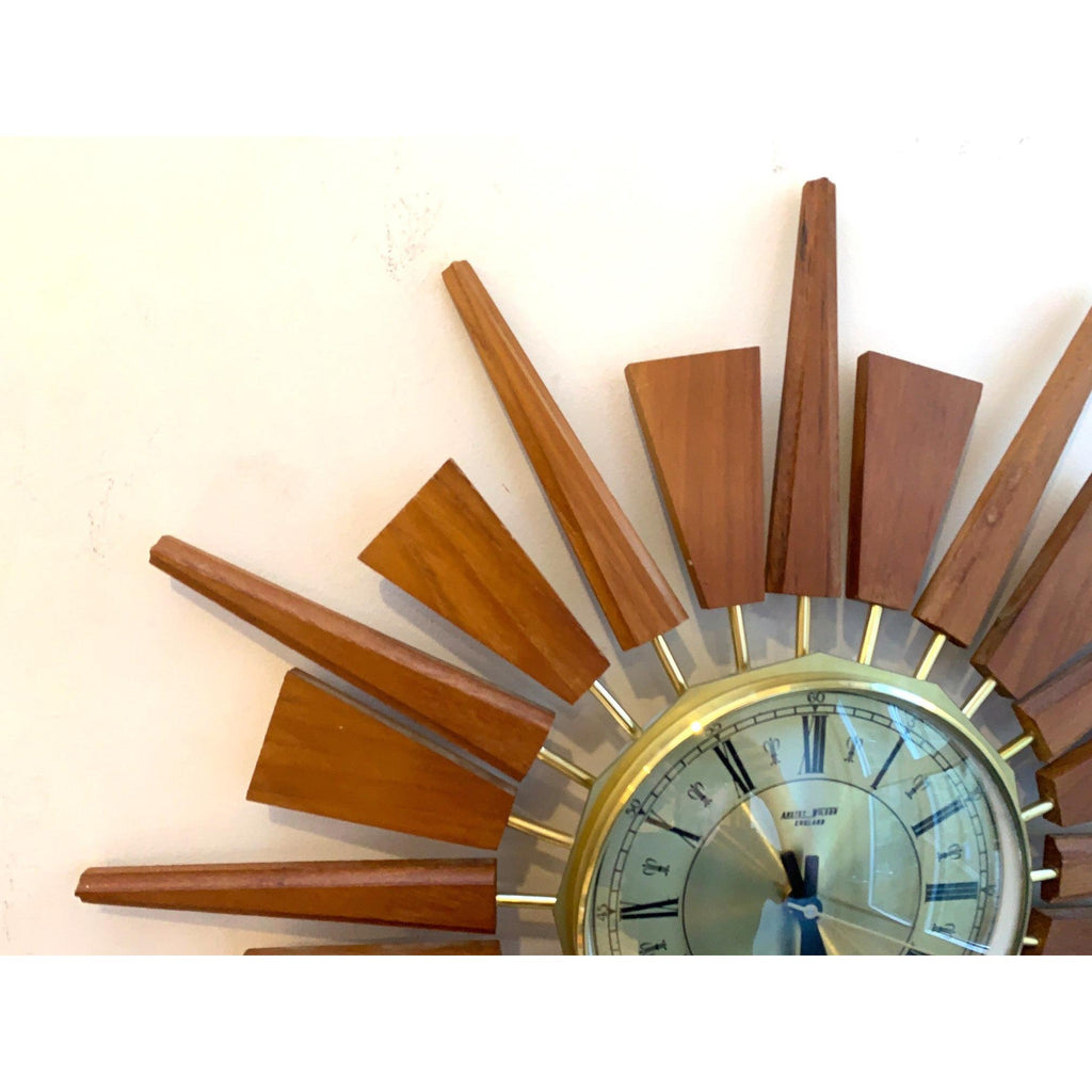Anstey & Wilson Teak Sunburst Clock – 1960s Eames Era Wall Art