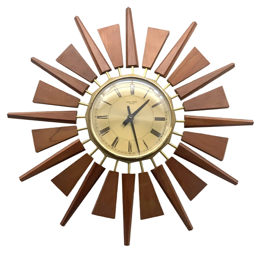 Anstey & Wilson Teak Sunburst Clock – 1960s Eames Era Wall Art