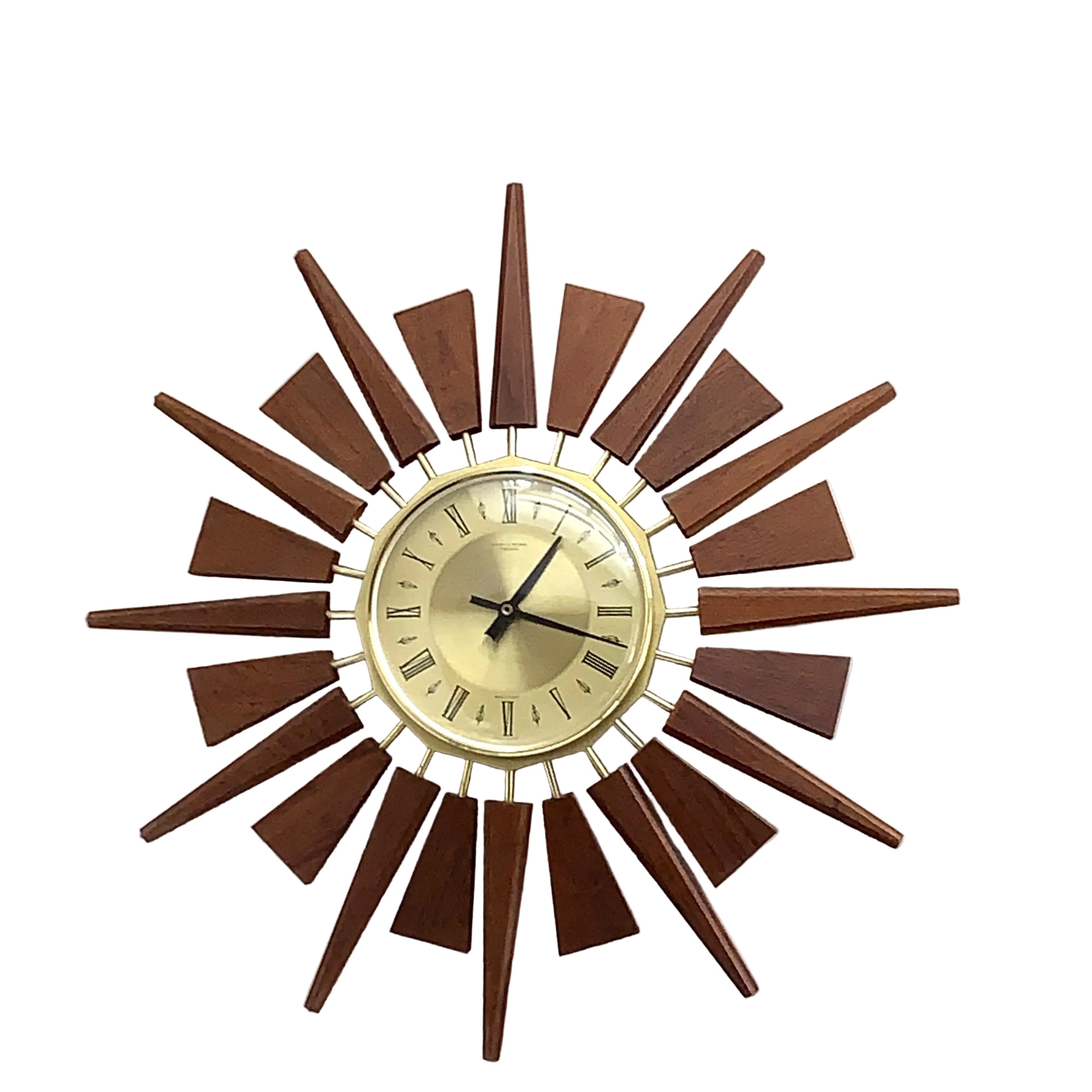 Anstey & Wilson Teak Sunburst Clock – 1960s Eames Era Wall Art