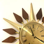 Anstey and Wilson Starburst Wall Clock – 1960s Brass Burmese Teak Fully Restored England 19 Inch