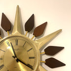 Anstey and Wilson Starburst Wall Clock – 1960s Brass Burmese Teak Fully Restored England 19 Inch