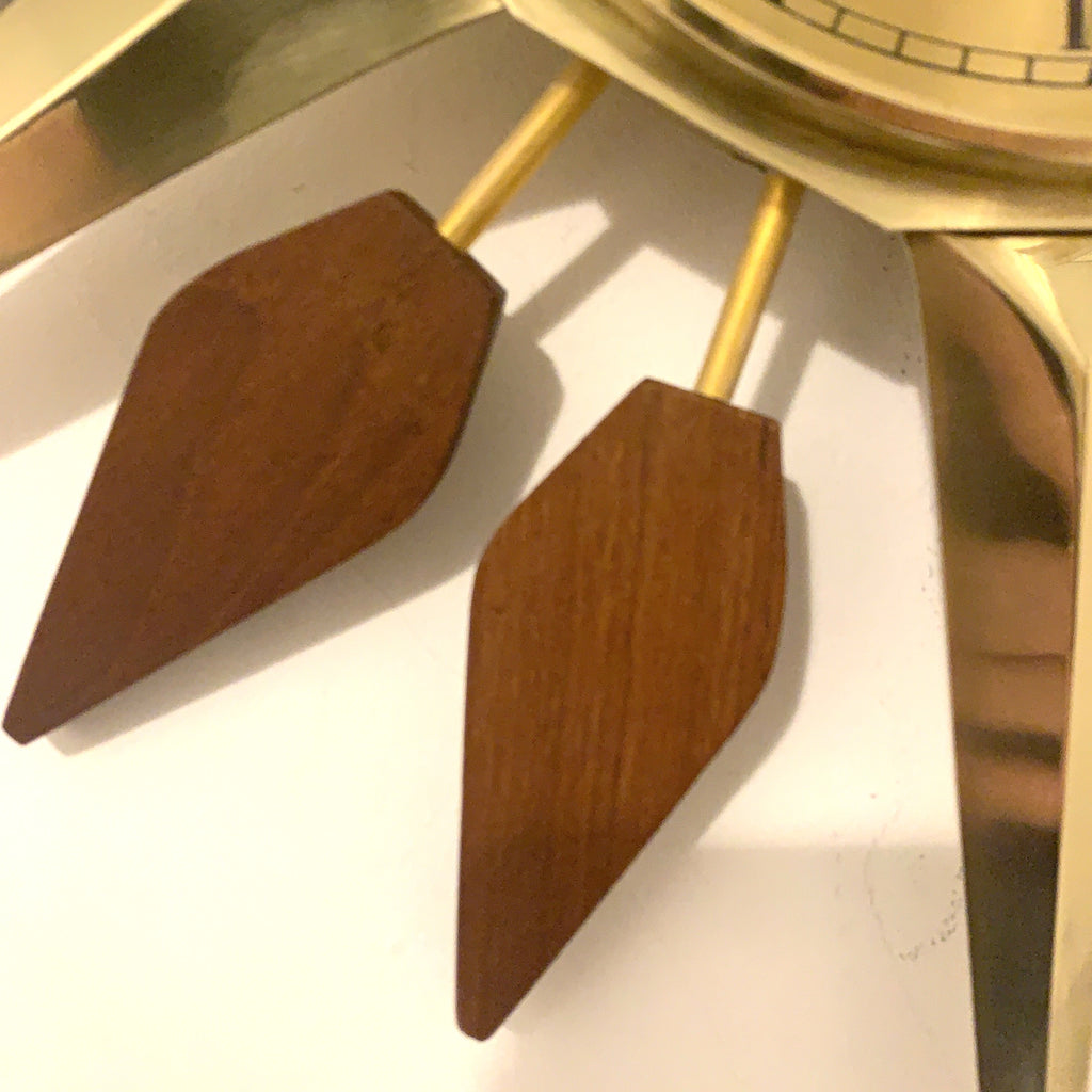 Anstey and Wilson Starburst Wall Clock – 1960s Brass Burmese Teak Fully Restored England 19 Inch