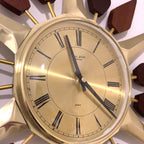 Anstey and Wilson Starburst Wall Clock – 1960s Brass Burmese Teak Fully Restored England 19 Inch