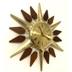 Anstey and Wilson Starburst Wall Clock – 1960s Brass Burmese Teak Fully Restored England 19 Inch