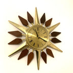 Anstey and Wilson Starburst Wall Clock – 1960s Brass Burmese Teak Fully Restored England 19 Inch