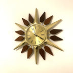 Anstey and Wilson Starburst Wall Clock – 1960s Brass Burmese Teak Fully Restored England 19 Inch