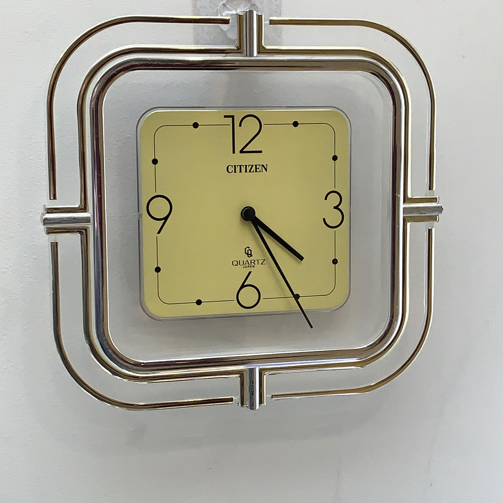 Citizen Quartz Japan Square Wall Clock – 1970s Acrylic Chrome Frame, Restored