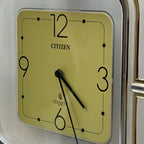 Citizen Quartz Japan Square Wall Clock – 1970s Acrylic Chrome Frame, Restored