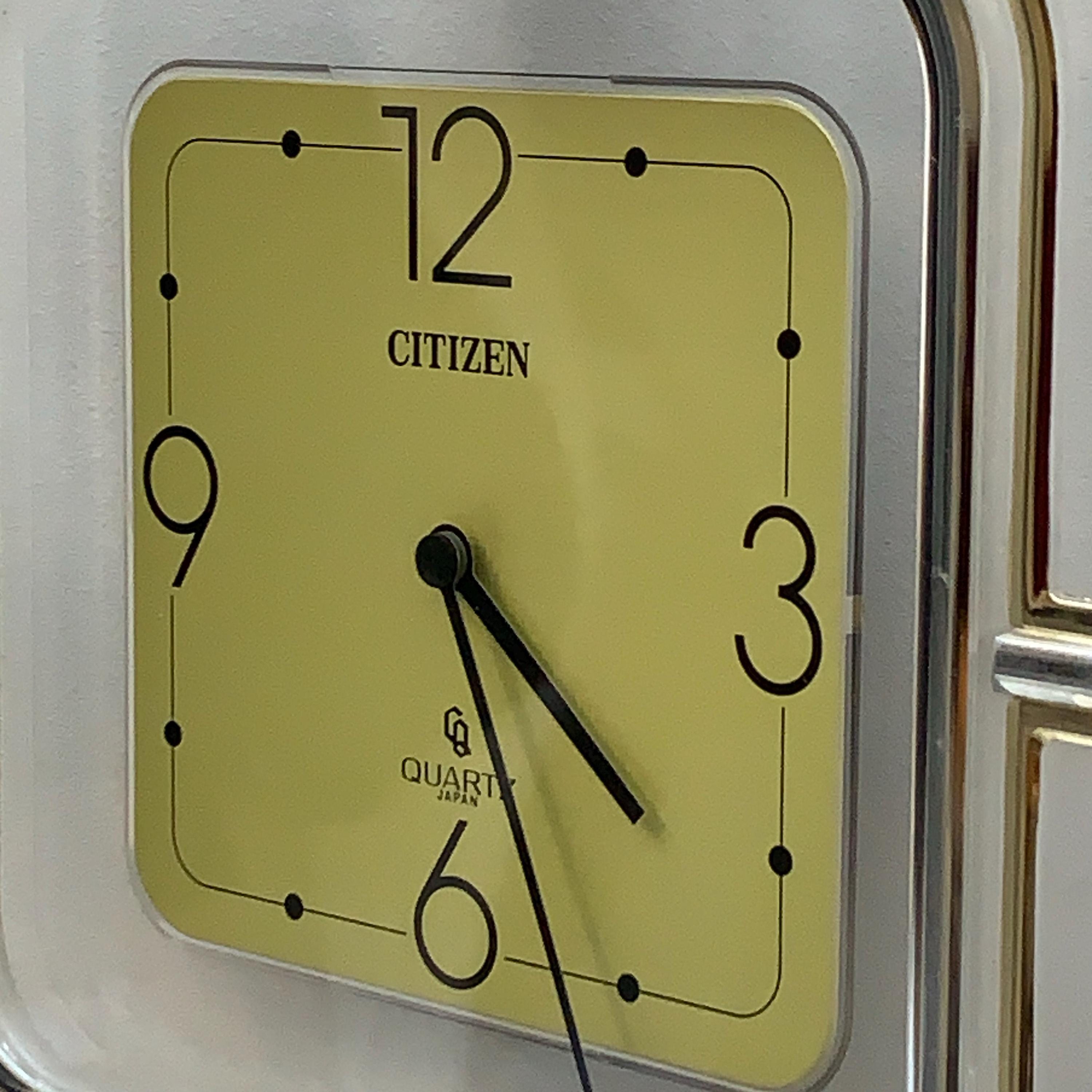 Citizen Quartz Japan Square Wall Clock – 1970s Acrylic Chrome Frame, Restored