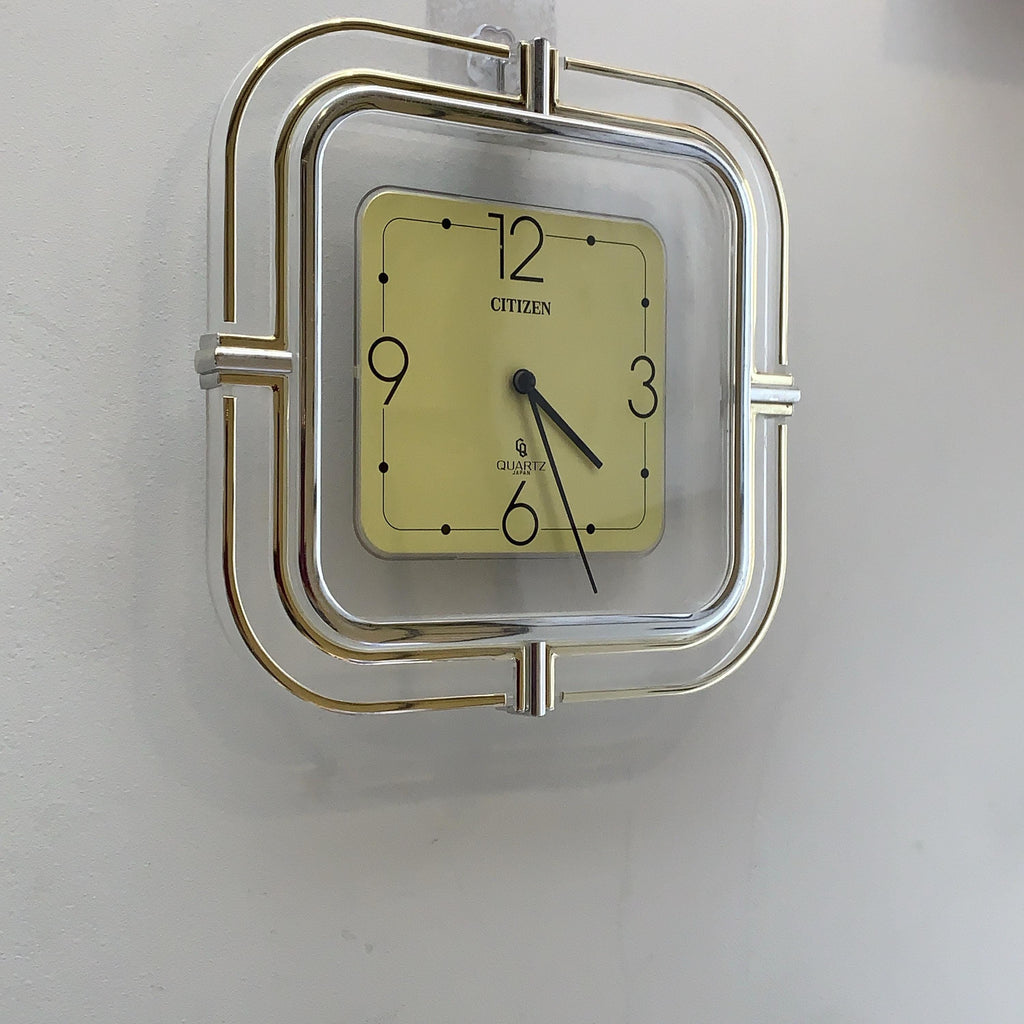 Citizen Quartz Japan Square Wall Clock – 1970s Acrylic Chrome Frame, Restored