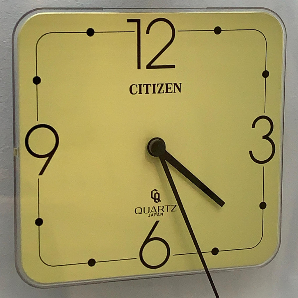 Citizen Quartz Japan Square Wall Clock – 1970s Acrylic Chrome Frame, Restored