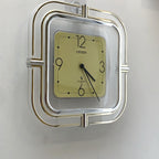 Citizen Quartz Japan Square Wall Clock – 1970s Acrylic Chrome Frame, Restored